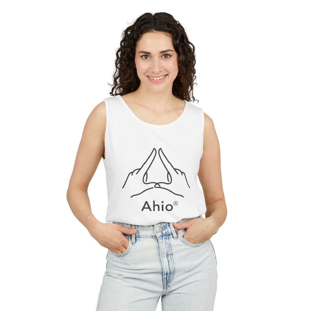 Ahio Tank Top — Minimal Hand Sign Graphic Cotton Tank
