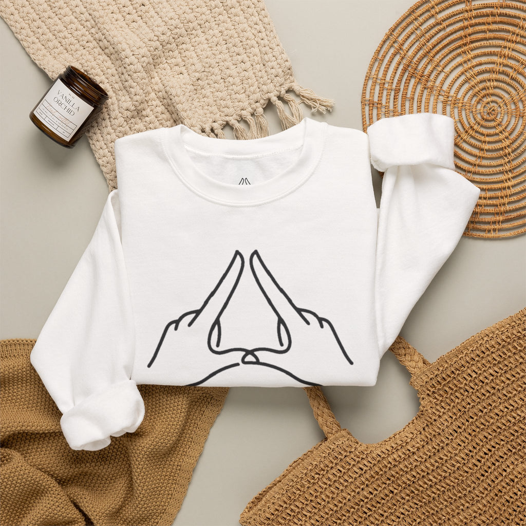Ahio Hand Gesture Crewneck Sweatshirt — Minimal Line Art Pullover