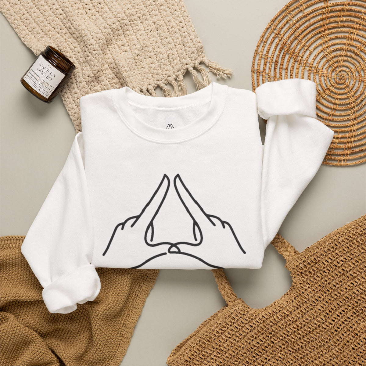 Ahio Hand Gesture Crewneck Sweatshirt — Minimal Line Art Pullover